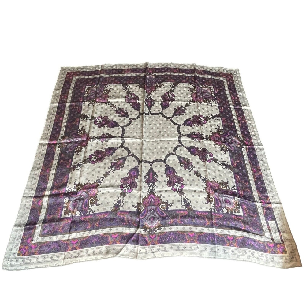Sandra Roth Ciaosport Gray Purple 100% Silk Square Scarf 34"